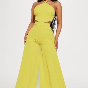 Chic Chartreuse Halter Jumpsuit
